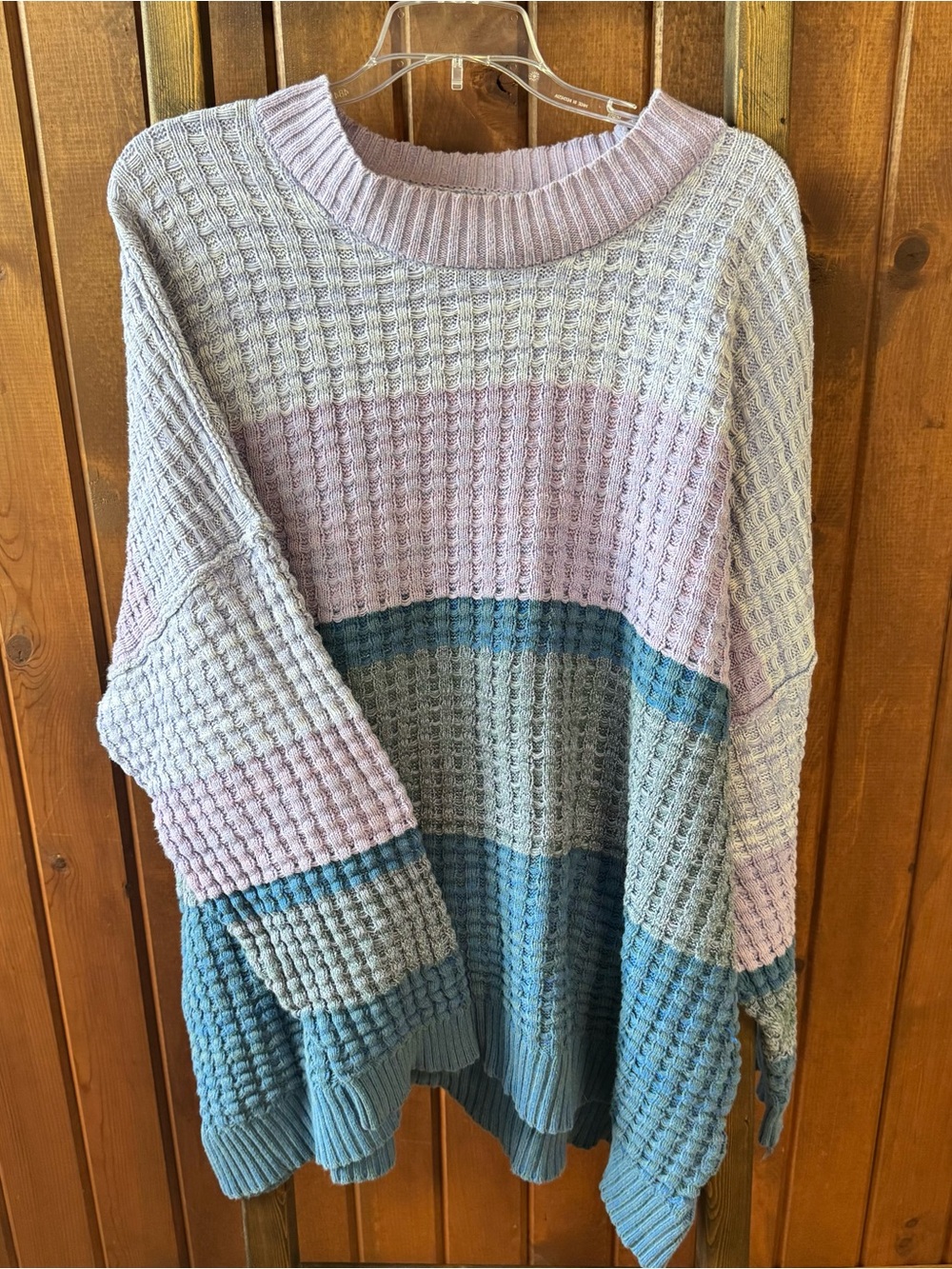 BDG Pastel Colorblock Waffle-Knit Pullover - Pink, Gray & Blue